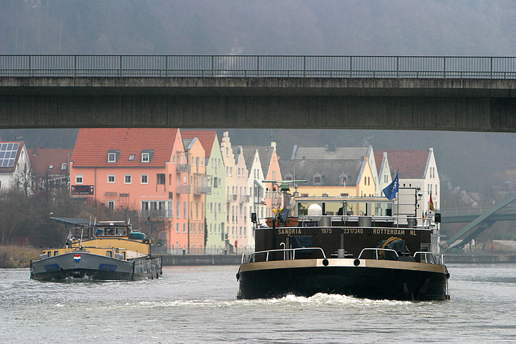 Riedenburg, mot trafiken, huvudsakliga Donau-kanalen, Altmühl dalen, fartyg, Frakt, frachtschiff