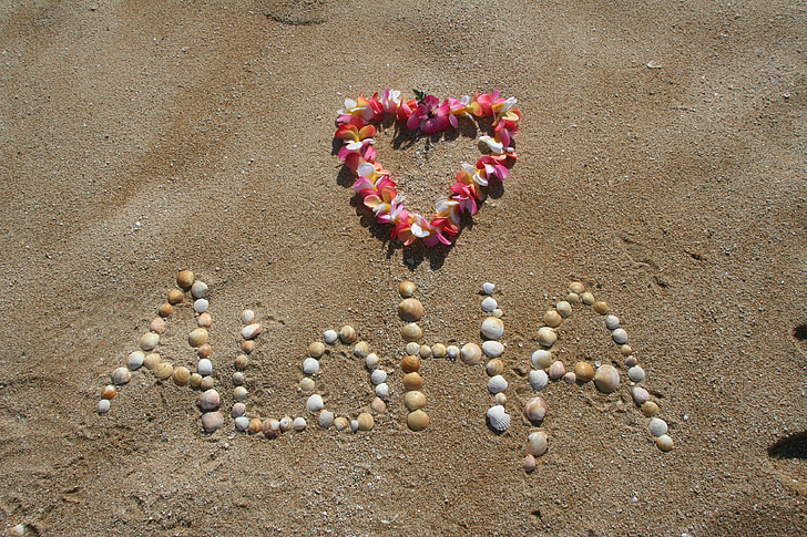 Aloha, smilts, Hawaii, pludmale, tropu, brīvdienas, vasaras