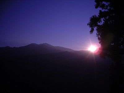 towards the sun, early in the morning, mountain, sun