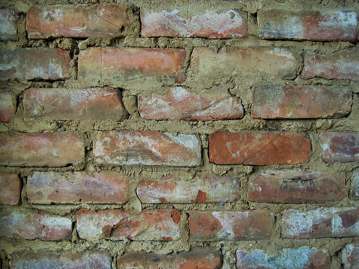 parete, mattone, rosso, mortaio, grezzo, vecchio, costruzione