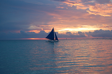 segling, solnedgång, Filippinerna, båt, havet, Ocean
