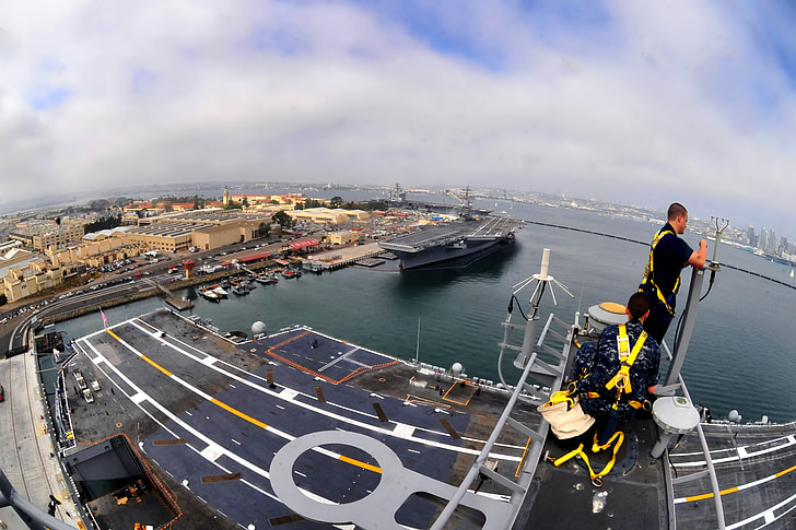 Сан-Диего, Калифорния, USS Карл Винсон, военно-морской флот, небо, облака, здания