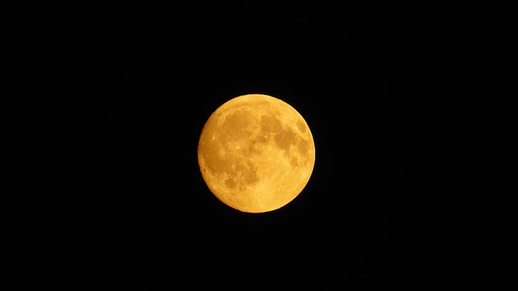 måned, nesten fullmåne, oransje