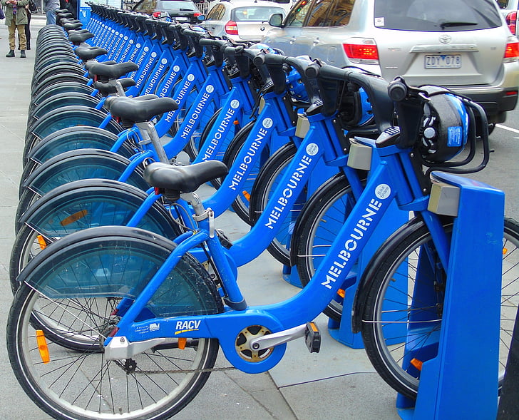 จักรยาน, จักรยาน, ขนส่ง, เมือง, วงจร, ล้อ, สีฟ้า