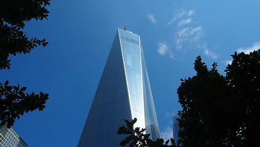 egy kereskedelmi központja, New York-i, Amerikai Egyesült Államok, turisztikai látványosságok, üveg, Skyline, Világkereskedelmi Központ