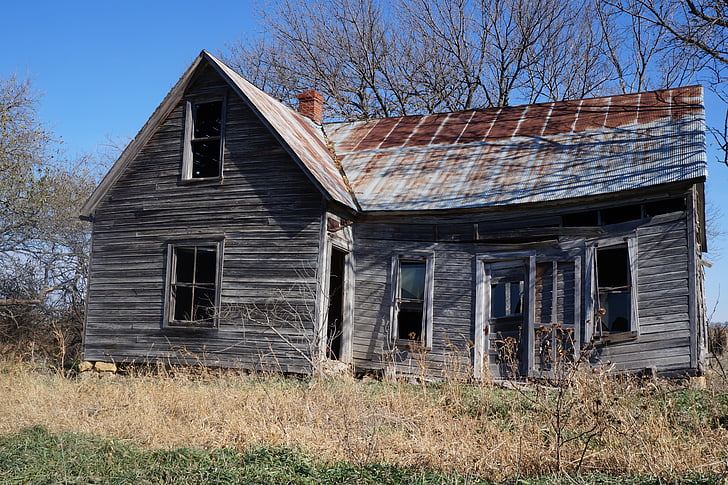 Weathered, maison, bois, architecture, Rustic, Kansas, rural