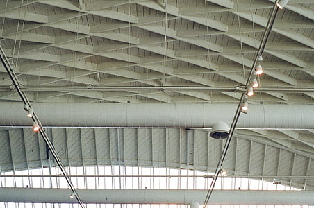 天花板, 梁, 管道, 灯, 建筑, 室内, 建筑的结构