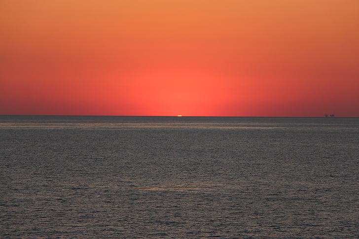 Захід сонця, океан, води, Сутінки, Сутінки, помаранчевий, спокійна