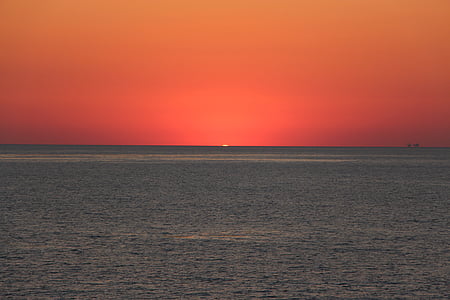 puesta de sol, Océano, agua, al atardecer, Crepúsculo, naranja, tranquilo