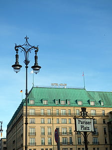Берлин, сграда, Германия, Париж пръсване, хотел adlon, небе, синьо