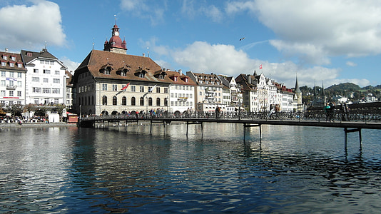 Luzern, raekoda, reussteg, Bridge, Reuss, jõgi, vee