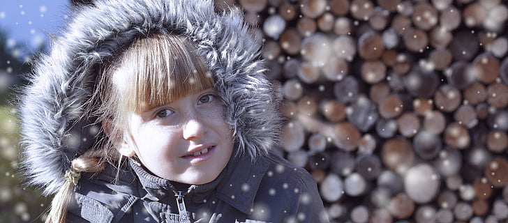 το παιδί, Κορίτσι, πρόσωπο, χιόνι, χαμόγελο, χαρά, Χειμώνας