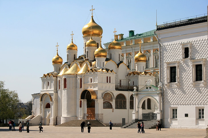 cathedral, church, white, building, golden domes, onion domes, religion