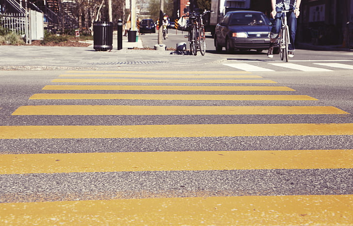 person, showing, yellow, pedestrian, lane, crosswalk, crossing