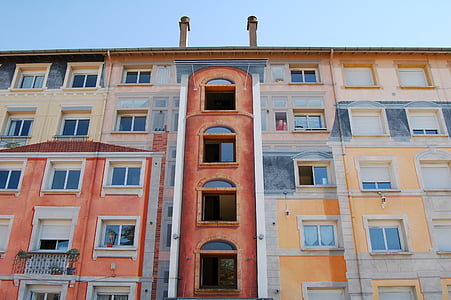 pruun, punane, beež, betooni, hoone, arhitektuur, struktuur