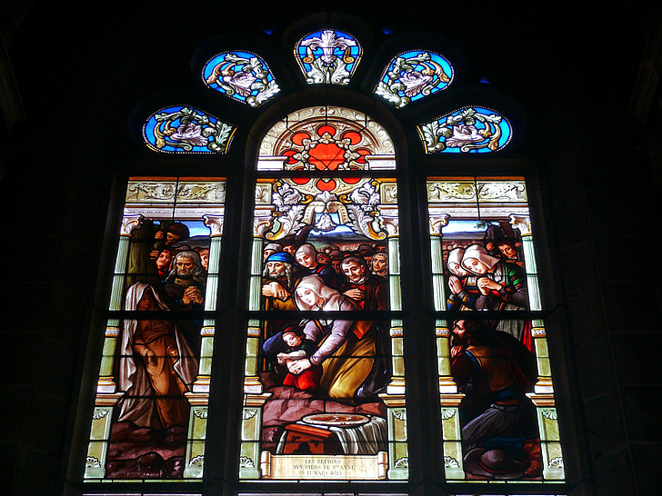kostol, vitráže okien, Sainte anne d'auray, Francúzsko, náboženstvo, kresťanstvo, vitráže