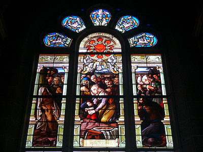 church, stained glass window, sainte anne d'auray, france, religion, christianity, stained Glass