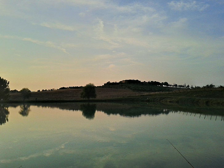 Lago, Toscana, verano, puesta de sol