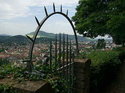 Freiburg, Schlossberg, skats, sienas, dzelzs vārtiem, pavērsa, dzelzs