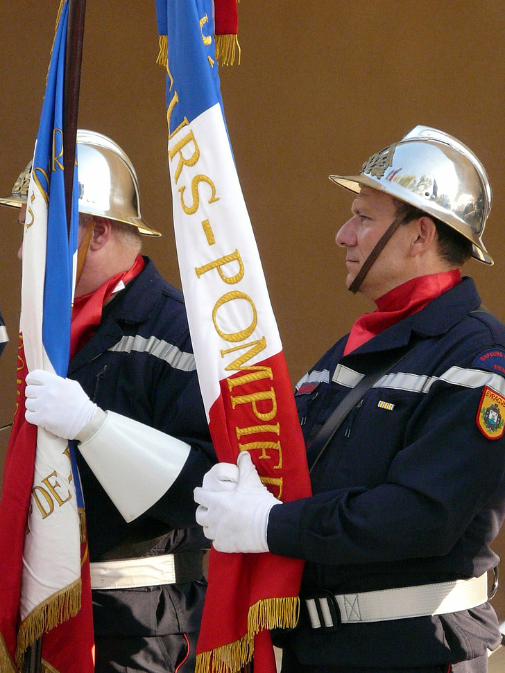 firefighter, flag, ceremony, fire