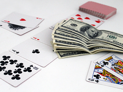 kártyák, póker, pénz, sok szerencsét, szerencsejáték, ász