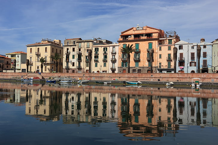 italy, sardinia, bosa, river, reflections, water, reflection