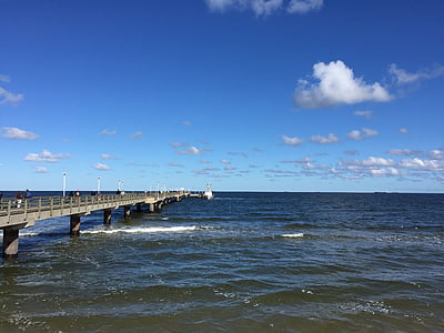 promenade, sea bridge, baltic sea, sand, beach, water, sky