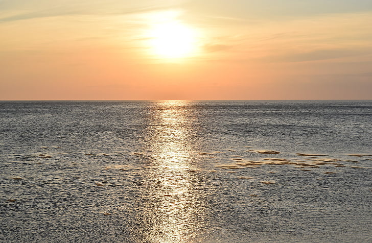 havet, solnedgång, solstråle, sommar, Seascape