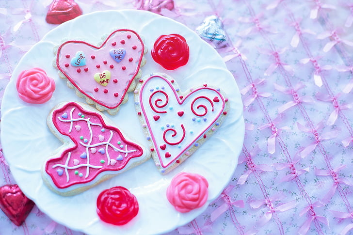 día de San Valentín, galletas de San Valentín, vacaciones, amor, celebración, corazón, rosa