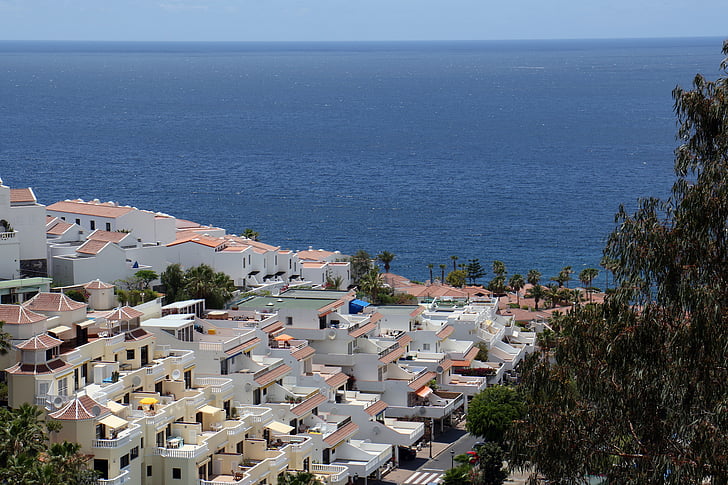 Tenerife, superestructura, Hoteles, casas blancas, Islas Canarias, paisaje, paisaje