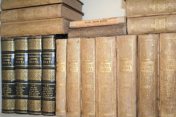 old books, bookcase, spine