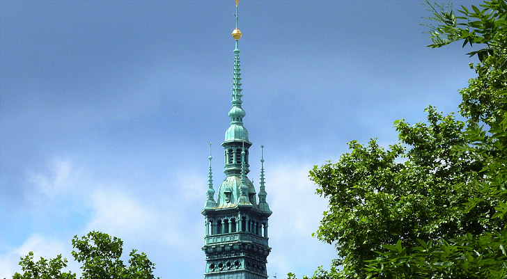 Hamburg, rådhuset, hansabyen, bygge, tårnet, utmerket, historisk