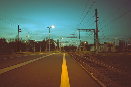 road, street, railway, track, travel, transportation, dark