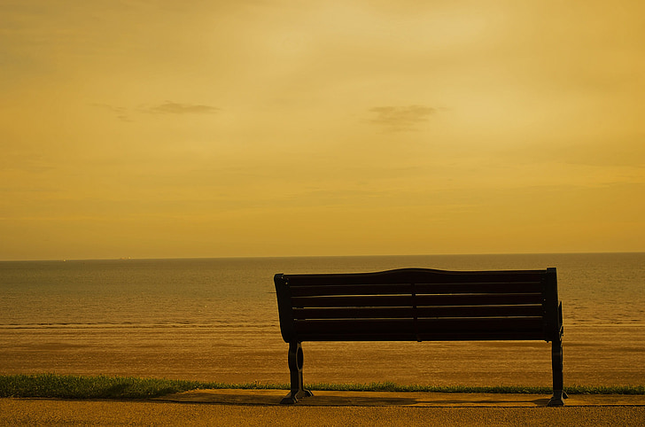 Sitzbank, Meer, Sepia, Wirkung, Hintergrund, Sonnenuntergang, Orange