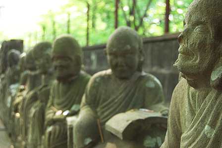 buddhastaty, stenstatyer, tänka på, tradition, Kawagoe