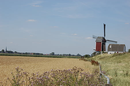 мелница, дига, пейзаж, Холандия, Холандия