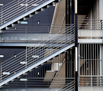 arquitectura, metall, escales, passarel·les, pisos, geometria, edifici