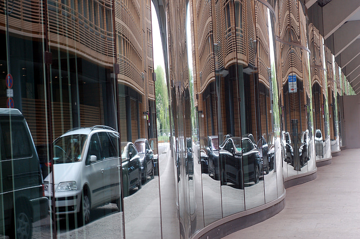 carrer, reflexió, vidre, cotxes, ondulació, moviment, moderna