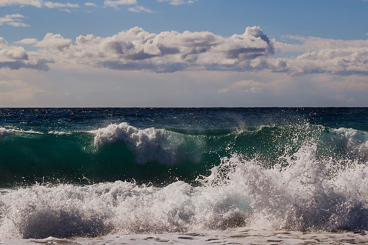 val, koji razbija, more, plaža, priroda, ogroman, energije