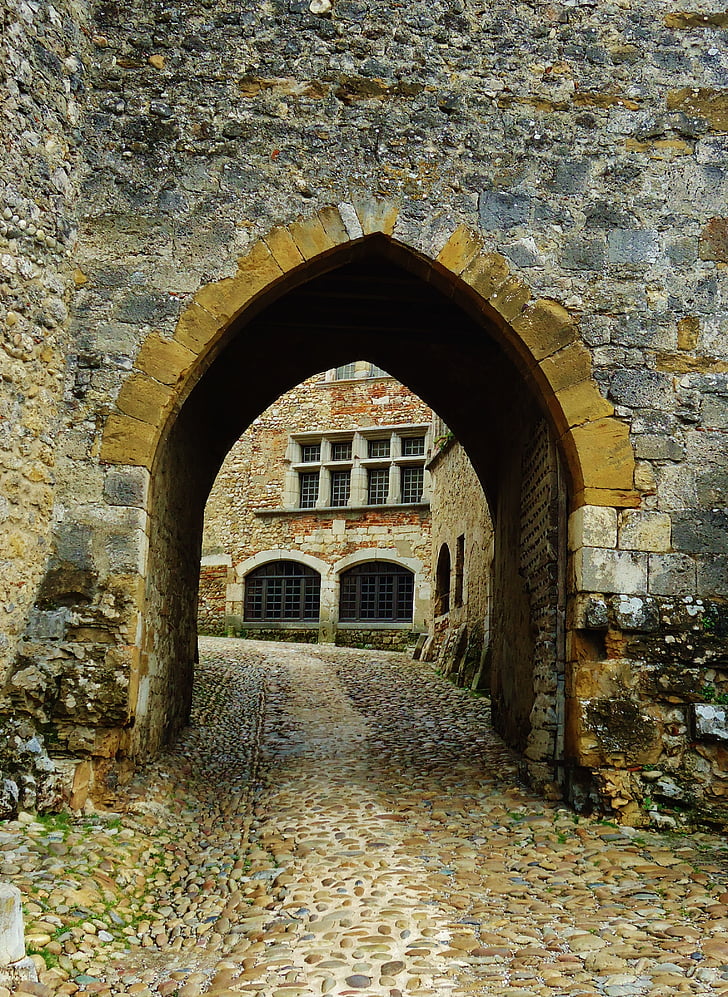 pérouges, selo, zgodan, Francuska, srednjovjekovni, grad, kamenje