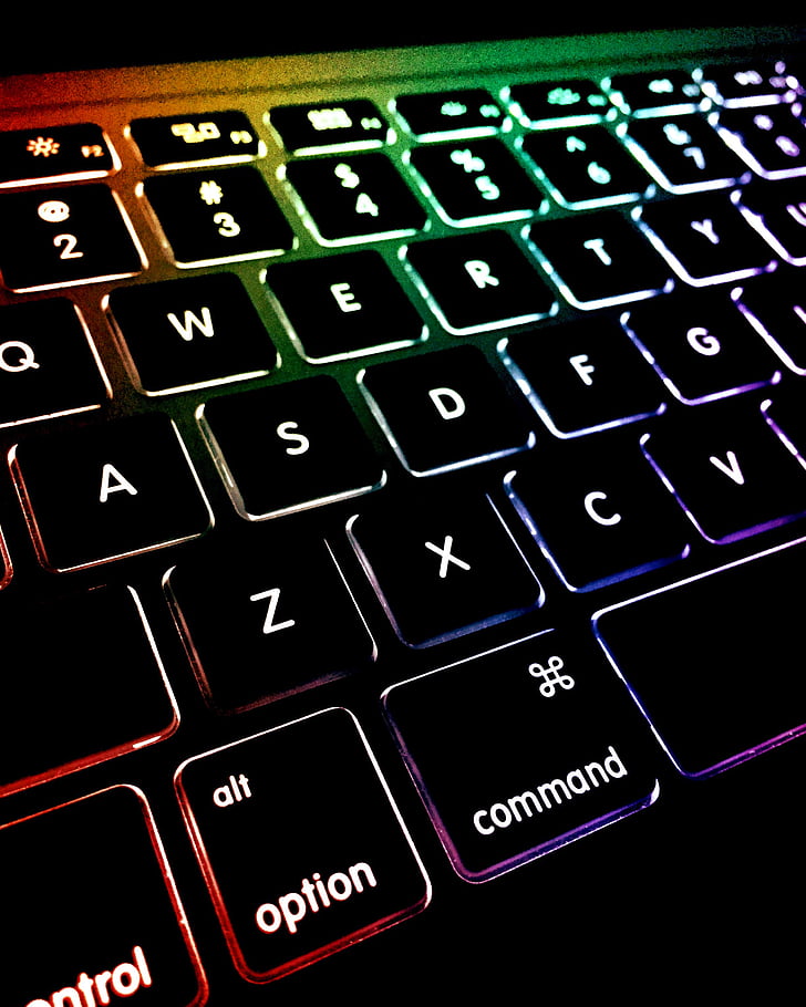 alfabet, Close-up, gekleurde, computer, gegevens, elektronica, verlichte