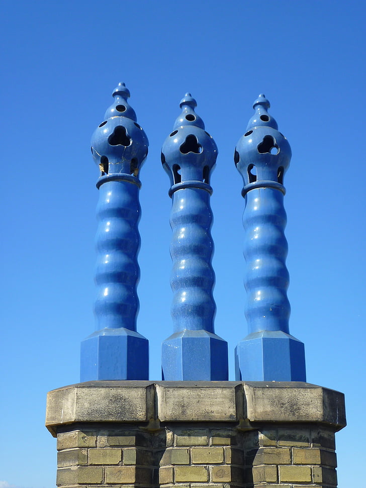 chimney, zsolnay, blue sky, architecture, sky, blue