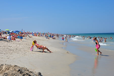 пляж, Лето, Бянь Хай, мне?, песок, люди, Береговая линия