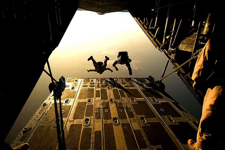 parachute, skydiving, parachuting, jumping, training, military, para-rescuers