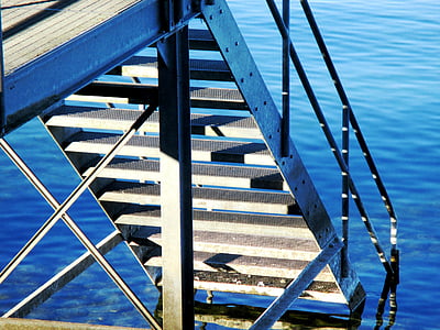 eisenkontruktion, 階段, 船バース, 湖, 水, ロマンス ホルン, トゥールガウ州