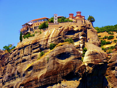 Метеора, планински, пейзаж, манастир, Гърция, камък, рок