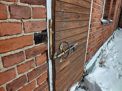 cánh cửa cũ, cửa, Barn, khóa, bức tường gạch, cửa ra vào, Trang chủ