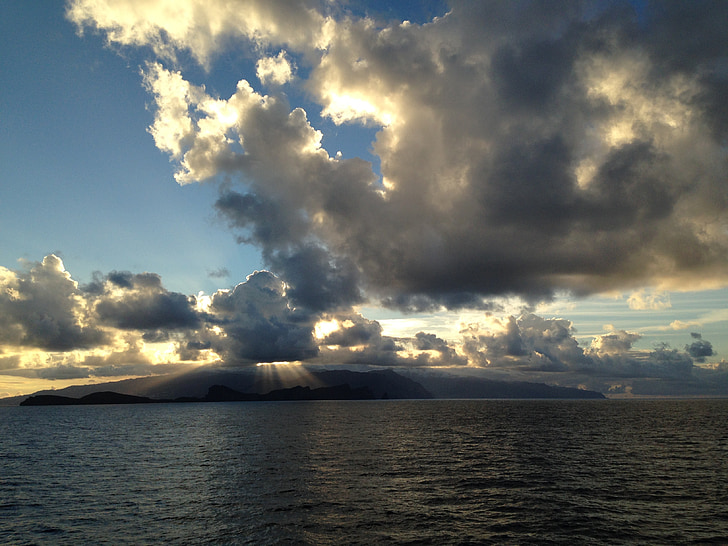 zonsondergang, zee, wolken, Lichtschermbewaking cat.2, stralen, water, natuur