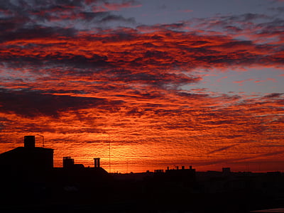 puesta de sol, amanecer, Madrid, nubes, al atardecer, cielo, color naranja