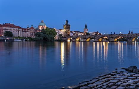Praha, Karolio tiltas, tiltas, Praha naktį
